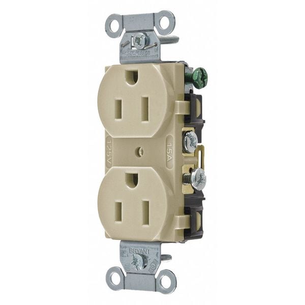 Zoro Select Receptacle, 15 A Amps, 125V AC, Flush Mount, Standard Duplex Outlet, 5-15R, Ivory - CRS15I