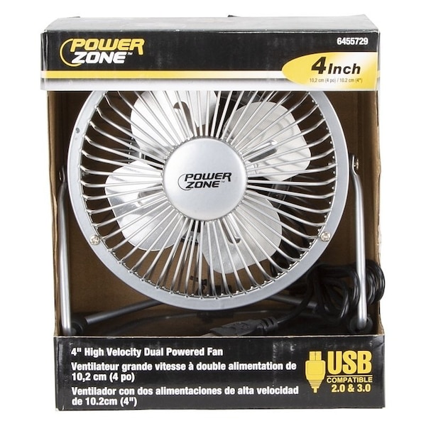 Powerzone PowerZone FE-20 Personal Fan, 4 in Dia Blade, 120 VAC, Blue/Red/Silver - FE-20