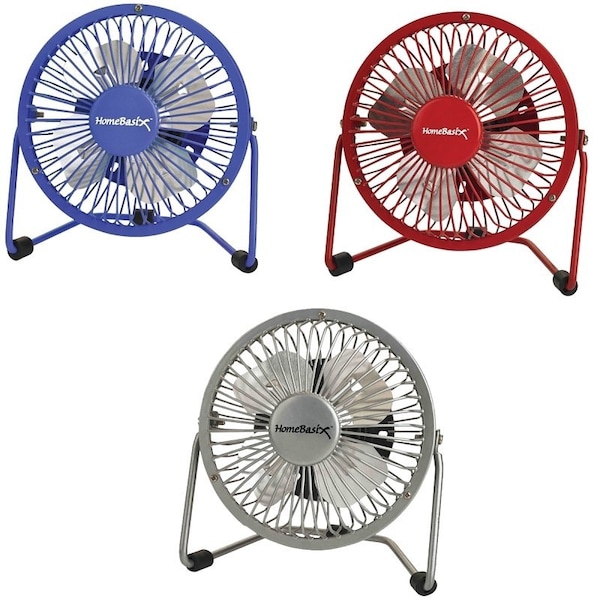 Powerzone PowerZone FE-20 Personal Fan, 4 in Dia Blade, 120 VAC, Blue/Red/Silver - FE-20