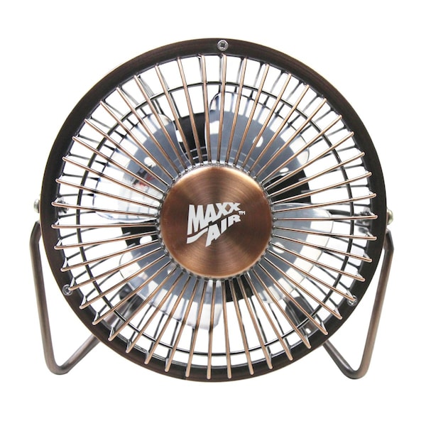 Maxx Air 4 in. Blade Dia Desk Fan, Table Fan, Portable Fan, USB Fan, Non-Oscillating, 1 Speeds, Copper - HVDF4UPS