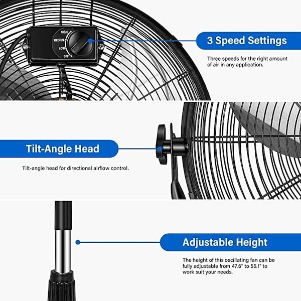 Simple Deluxe Simple Deluxe Industrial Stand Fan, 20 Inch, 2 PACK, White, 2 Inch Industrial Standing Fan - HIFANXSTAND20X2