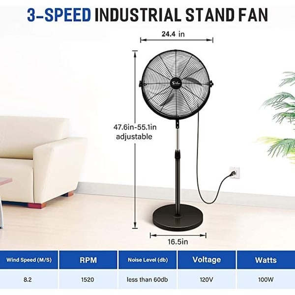 Simple Deluxe Simple Deluxe Industrial Stand Fan, 20 Inch, 2 PACK, White, 2 Inch Industrial Standing Fan - HIFANXSTAND20X2