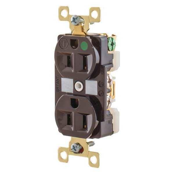 Zoro Select Receptacle, 15 A Amps, 125V AC, Flush Mount, Standard Duplex Outlet, 5-15R, Brown - BRY8200