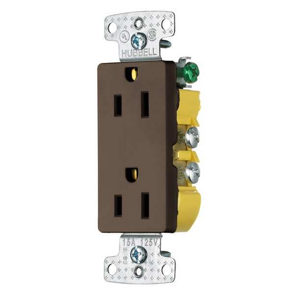 Hubbell Receptacle, 15 A Amps, 125V AC, Flush Mount, Decorator Duplex Outlet, 5-15R, Brown - RRD15