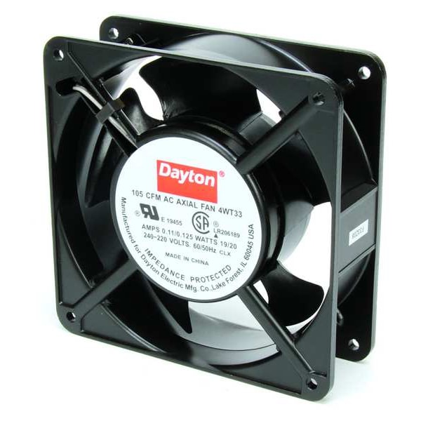 Dayton Standard Square Axial Fan, 105 CFM, 230V AC, 1 Phase, IP20, 4-11/16 in x 4-11/16 in - 4WT33