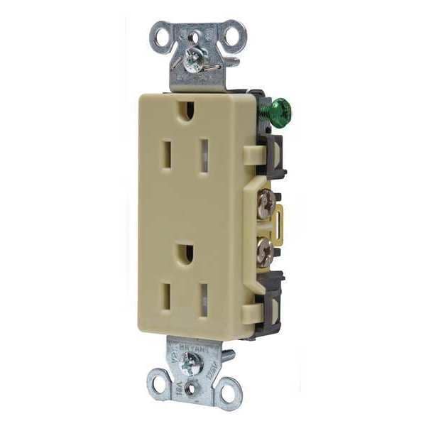 Zoro Select Receptacle, 15 A Amps, 125V AC, Flush Mount, Decorator Duplex Outlet, 5-15R, Ivory - DRS15ITR