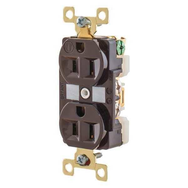 Zoro Select Receptacle, 15 A Amps, 125V AC, Flush Mount, Standard Duplex Outlet, 5-15R, Brown - BRY5262