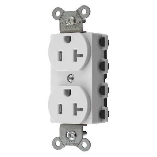 Hubbell Receptacle, 20 A Amps, 125V AC, Flush Mount, Standard Duplex Outlet, 5-20R, White - SNAP5362WTRA