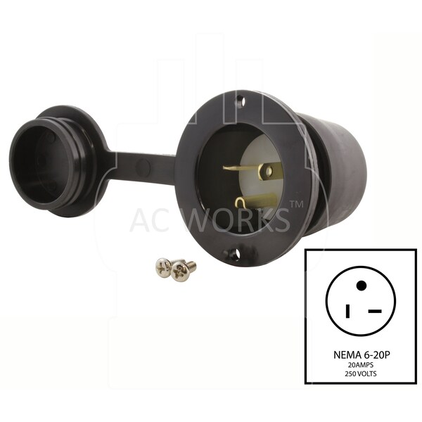 Ac Works 20 Amp 250 Volt NEMA 6-20P Flanged Power Input Inlet with Covers - ASIN620P-WC