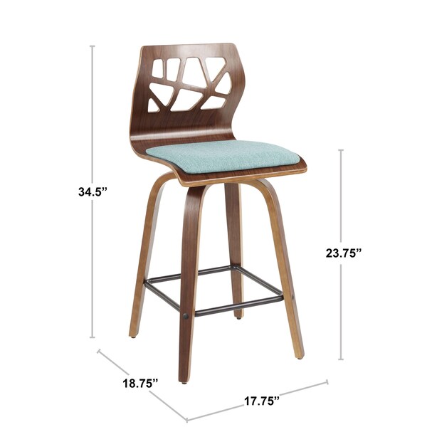 Lumisource Folia Counter Stool in Walnut Wood and Light Grey Fabric, PK 2 - B26-FOLIAX WLGY2