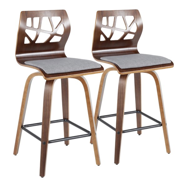 Lumisource Folia Counter Stool in Walnut Wood and Light Grey Fabric, PK 2 - B26-FOLIAX WLGY2