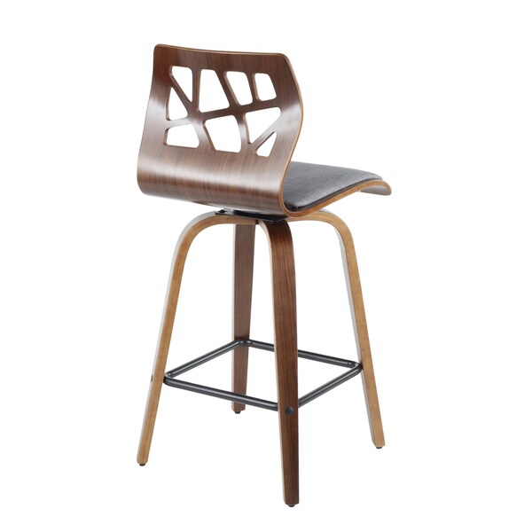 Lumisource Folia Counter Stool in Walnut Wood and Light Grey Fabric, PK 2 - B26-FOLIAX WLGY2