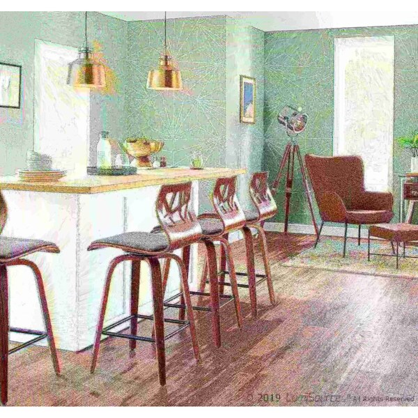 Lumisource Folia Counter Stool in Walnut Wood and Light Grey Fabric, PK 2 - B26-FOLIAX WLGY2