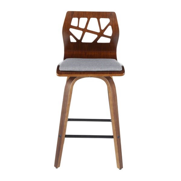 Lumisource Folia Counter Stool in Walnut Wood and Light Grey Fabric, PK 2 - B26-FOLIAX WLGY2