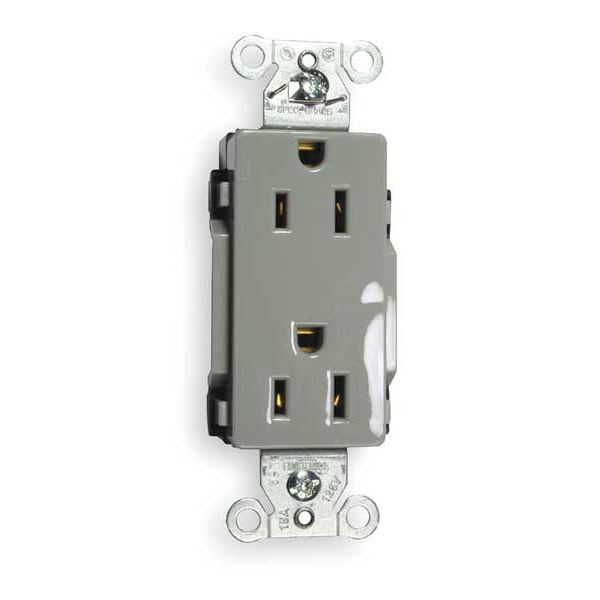 Hubbell Receptacle, 15 A Amps, 125V AC, Flush Mount, Decorator Duplex Outlet, 5-15R, Gray - DR15GRY