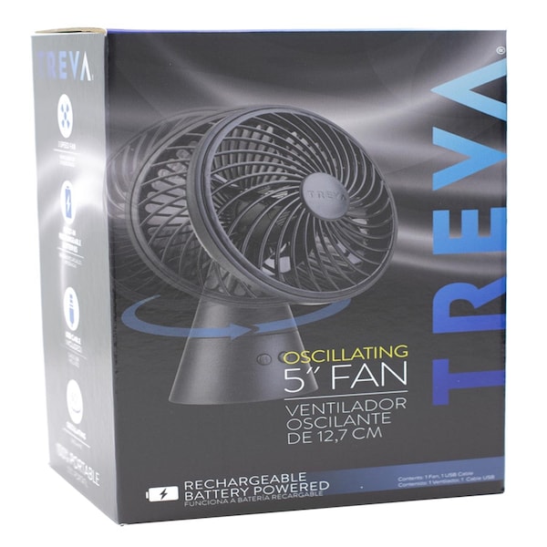 Treva Treva 5 in. H X 5 in. D 3 speed Oscillating Rechargeable Fan - FD05035