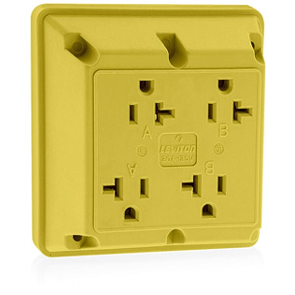 Leviton Receptacle, 20 A Amps, 125VAC, Quad Outlet, 5-20R, Yellow - 21254-Y