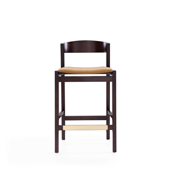 Manhattan Comfort Klismos Counter Stool in Camel and Dark Walnut - CS007-CL