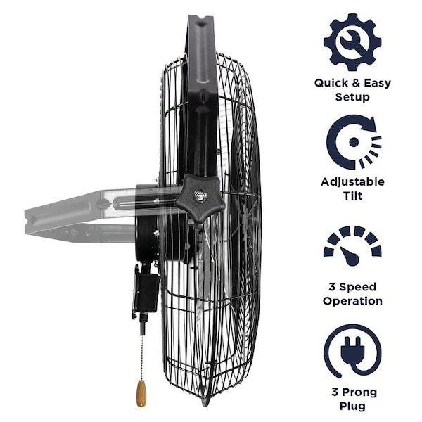 Maxx Air HVWM 18 Wall-Mount Fan, 3-Speed, 1350 cfm Low, 1400 cfm Medium, 1450 cfm High, 120 V, Black/Mill - HVWM 18