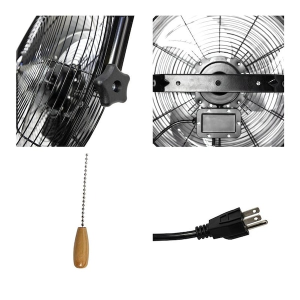 Maxx Air HVWM 18 Wall-Mount Fan, 3-Speed, 1350 cfm Low, 1400 cfm Medium, 1450 cfm High, 120 V, Black/Mill - HVWM 18