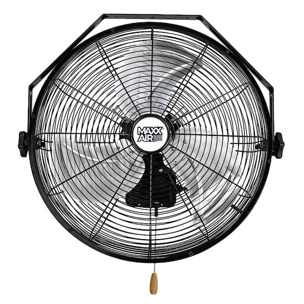 Maxx Air HVWM 18 Wall-Mount Fan, 3-Speed, 1350 cfm Low, 1400 cfm Medium, 1450 cfm High, 120 V, Black/Mill - HVWM 18