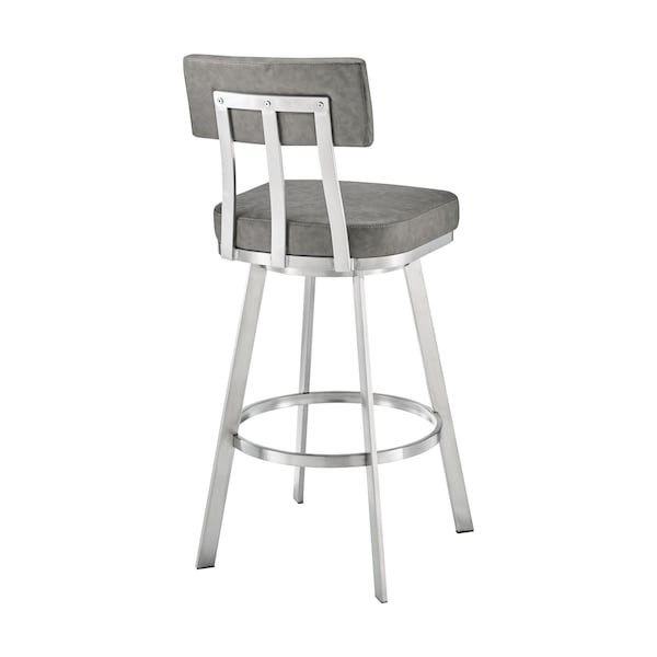 Armen Living Jinab Swivel Counter Stool in Brushed Stainless Steel with Gray Faux Leather - 840254335288