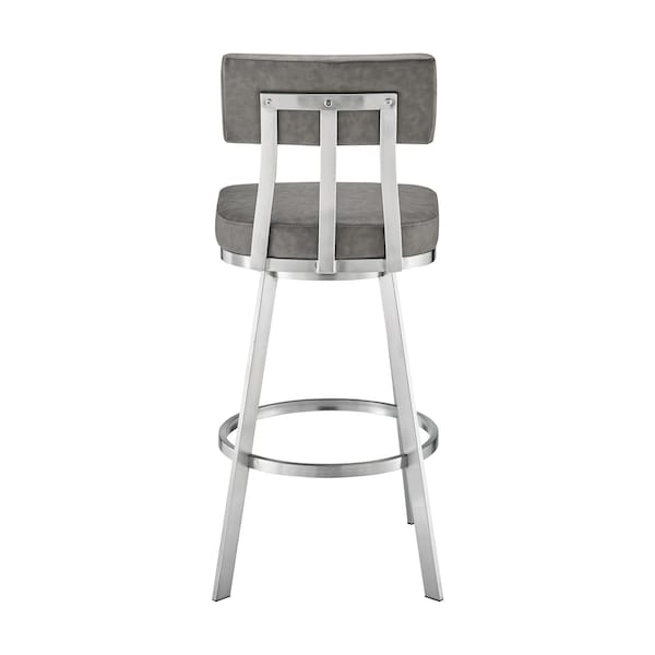 Armen Living Jinab Swivel Counter Stool in Brushed Stainless Steel with Gray Faux Leather - 840254335288