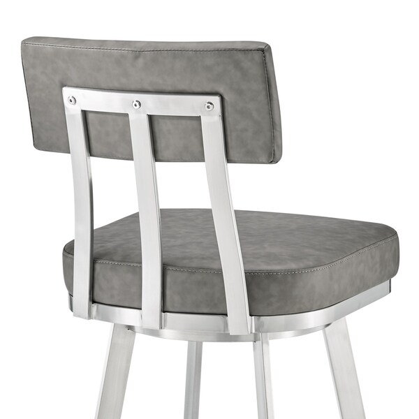 Armen Living Jinab Swivel Counter Stool in Brushed Stainless Steel with Gray Faux Leather - 840254335288