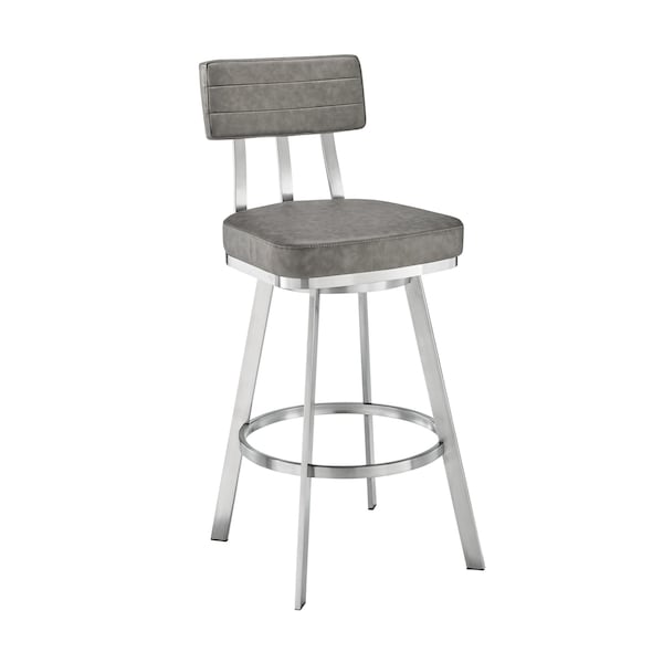 Armen Living Jinab Swivel Counter Stool in Brushed Stainless Steel with Gray Faux Leather - 840254335288