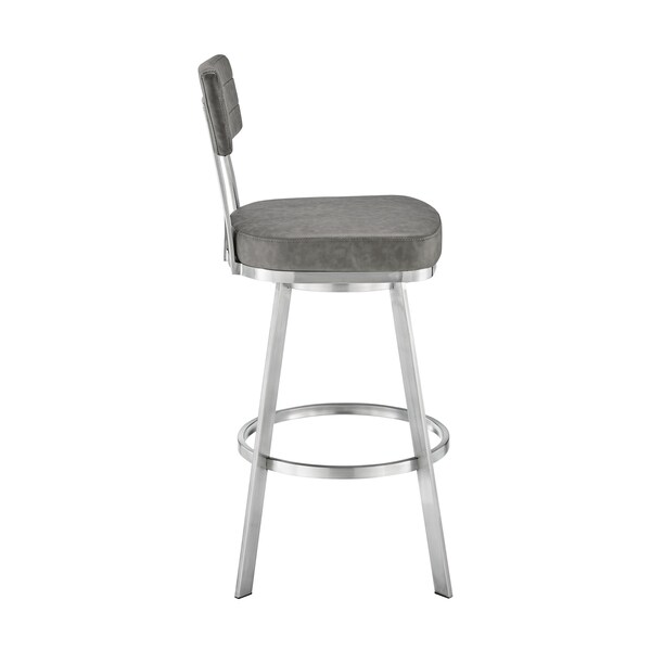 Armen Living Jinab Swivel Counter Stool in Brushed Stainless Steel with Gray Faux Leather - 840254335288