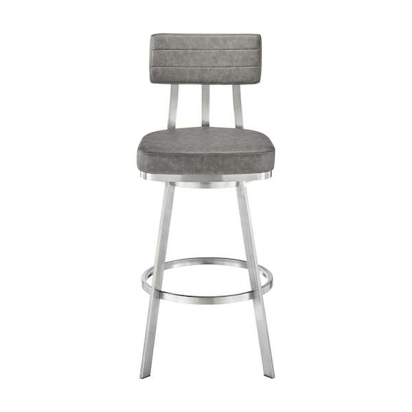 Armen Living Jinab Swivel Counter Stool in Brushed Stainless Steel with Gray Faux Leather - 840254335288
