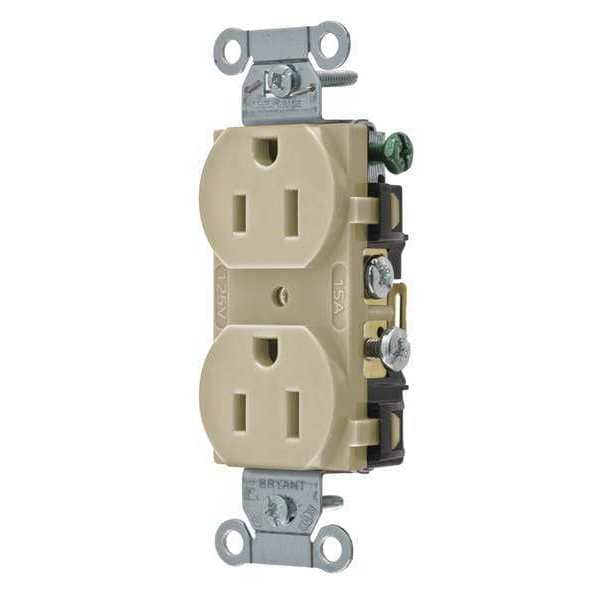 Zoro Select Receptacle, 15 A Amps, 125V AC, Flush Mount, Standard Duplex Outlet, 5-15R, Ivory - CBRS15I