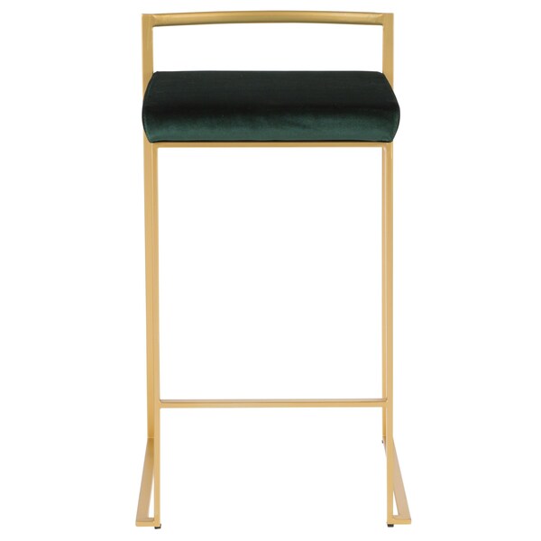 Lumisource Fuji Stackable Counter Stool in Gold with Green Velvet Cushion, PK 2 - B26-FUJI AUVGN2