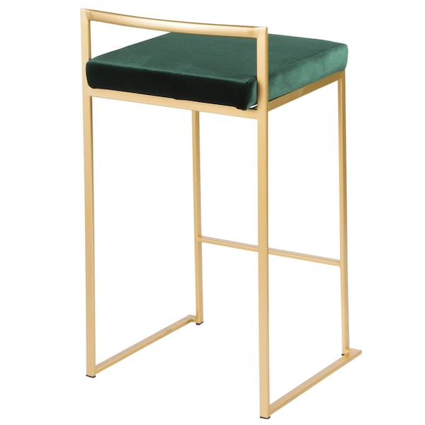 Lumisource Fuji Stackable Counter Stool in Gold with Green Velvet Cushion, PK 2 - B26-FUJI AUVGN2