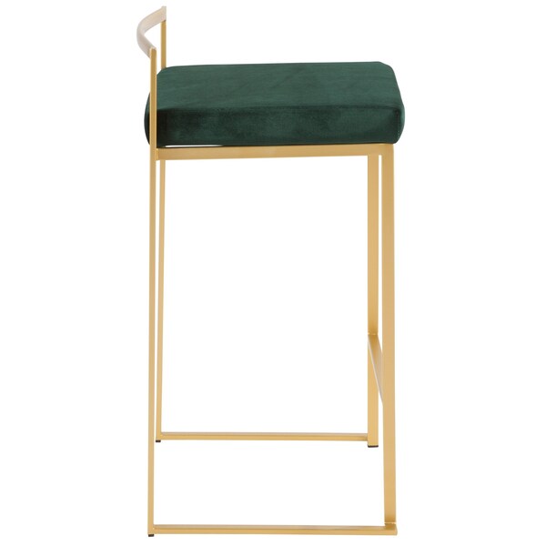 Lumisource Fuji Stackable Counter Stool in Gold with Green Velvet Cushion, PK 2 - B26-FUJI AUVGN2