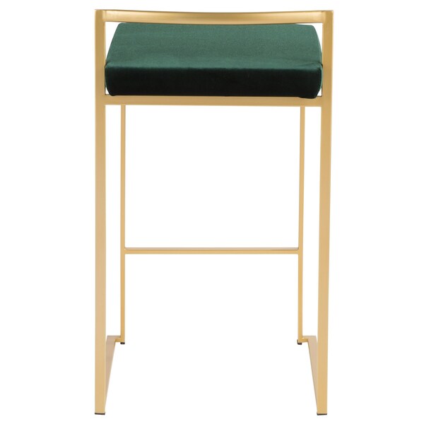 Lumisource Fuji Stackable Counter Stool in Gold with Green Velvet Cushion, PK 2 - B26-FUJI AUVGN2