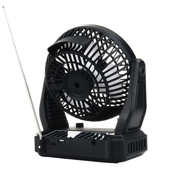 Audiobox 3-Speed Portable Solar-Rechargeable Fan W/ Built-in Bluetooth Speaker and Torch Light, Blk,  - RXF-40