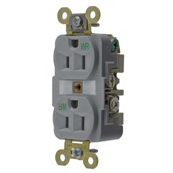 Hubbell 15A Duplex Receptacle 125VAC 5-15R GY - HBL5262GYWR