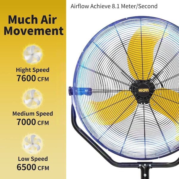 Edendirect 30 in. 3 Speeds Pedestal Fan in Yellow with Powerful 1/3 Motor - IR-FANP30T