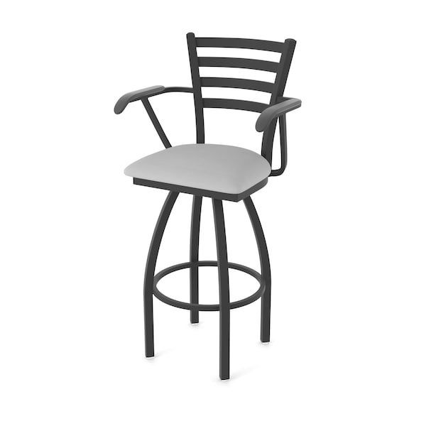 Holland Bar Stool Co Jackie with Arms 25 in. Swivel Counter Stool w/ Black Wrinkle Finish and Canter Folkstone Grey Seat - 415