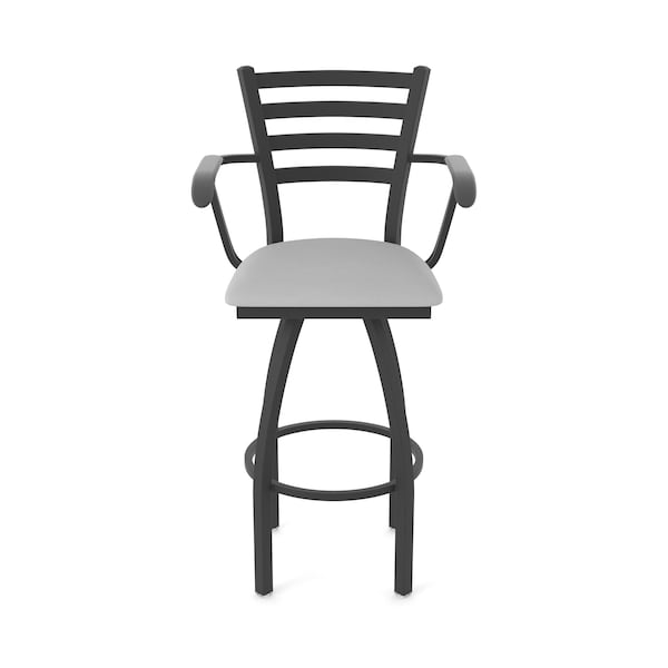 Holland Bar Stool Co Jackie with Arms 25 in. Swivel Counter Stool w/ Black Wrinkle Finish and Canter Folkstone Grey Seat - 415