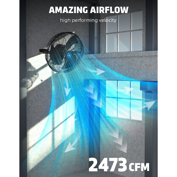 Iliving Black 14 in. Wall Mounted Variable Speed Indoor/Outdoor Weatherproof Fan - ILG8E14-15