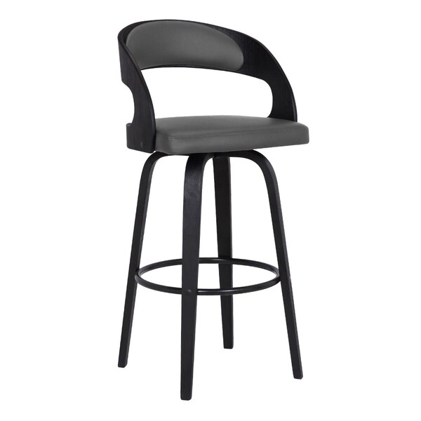 Seatsolutions Shelly Contemporary 26 in. Counter Height Swivel Barstool, Black Brush Wood Finish, Grey Faux Leather - SE2522298