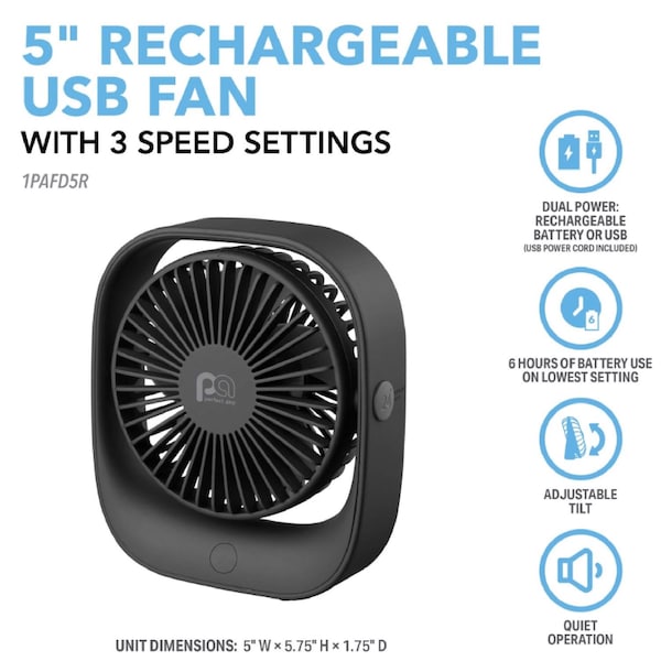 Perfect Aire Perfect Aire 5.75 in. H X 5 in. D 3 speed USB Fan - 1PAFD5R