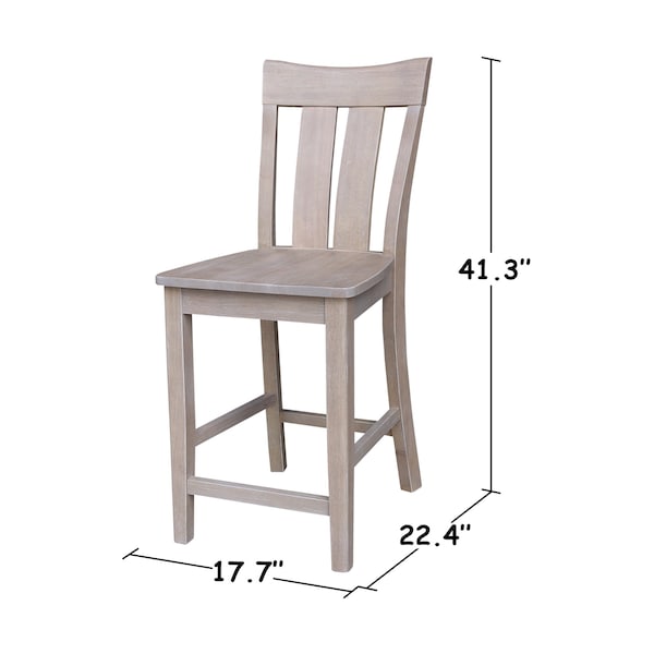 International Concepts Ava Solid Wood Counter Height Bar Stool - 24" Seat Height - Washed Gray Taupe - S09-132