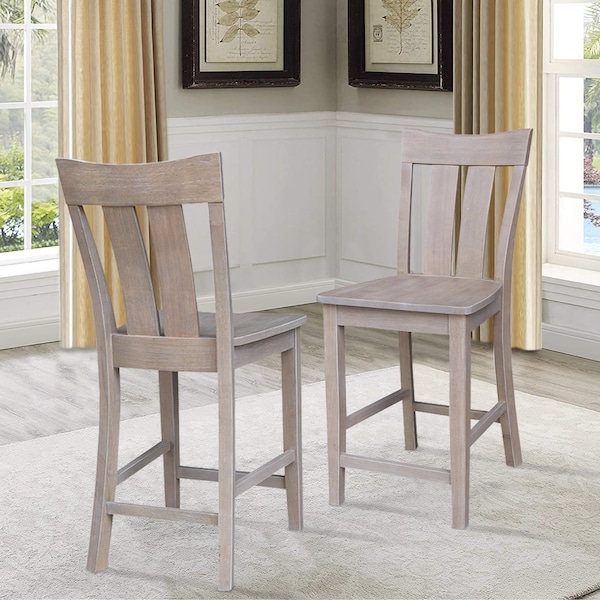 International Concepts Ava Solid Wood Counter Height Bar Stool - 24" Seat Height - Washed Gray Taupe - S09-132