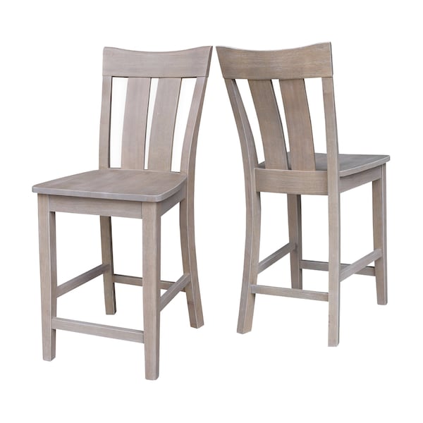 International Concepts Ava Solid Wood Counter Height Bar Stool - 24" Seat Height - Washed Gray Taupe - S09-132