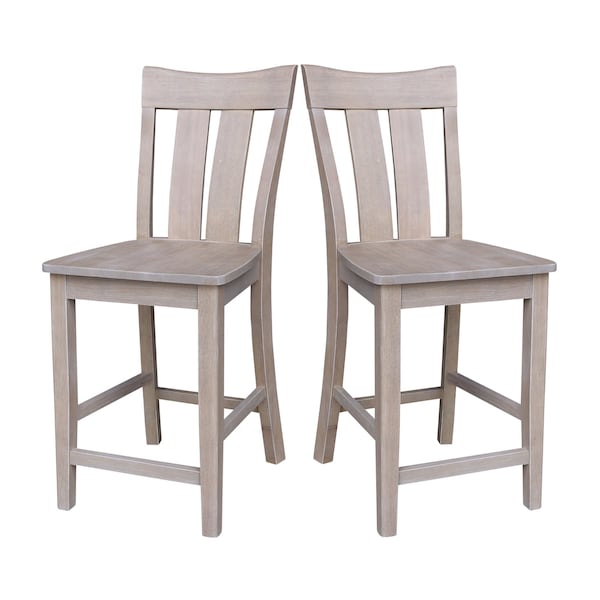 International Concepts Ava Solid Wood Counter Height Bar Stool - 24" Seat Height - Washed Gray Taupe - S09-132