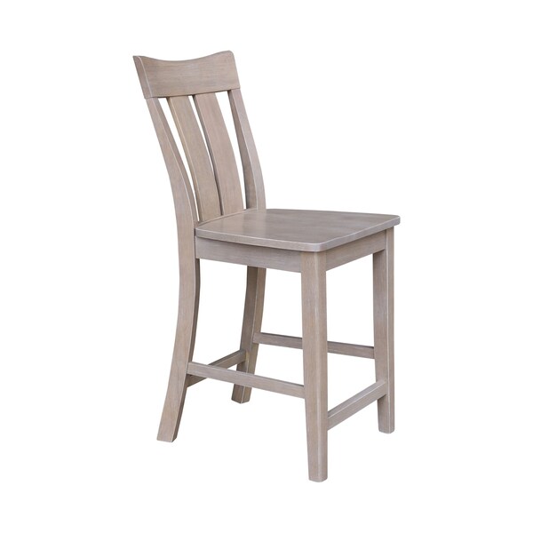 International Concepts Ava Solid Wood Counter Height Bar Stool - 24" Seat Height - Washed Gray Taupe - S09-132