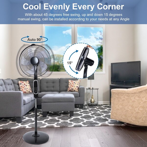 Edendirect 20 in. 3 Fan Speeds Stand Fan in Black with Adjustable Height, Remote Control and Timer - IR-STAND16RC02